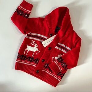 JANIE AND JACK Toddler 12/18m Red Fair Isle Reindeer Cardigan Sweater
